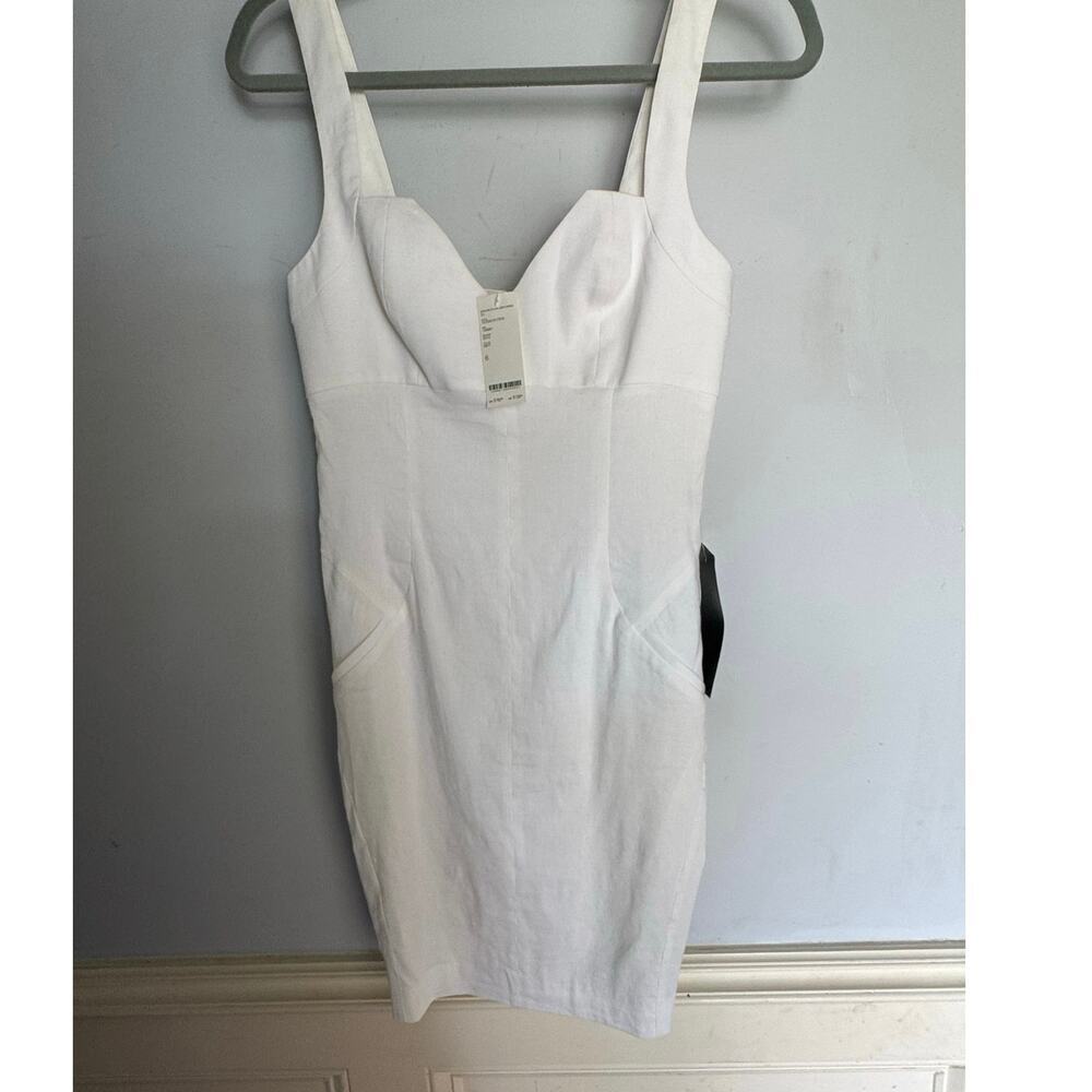 NWT Bebe White Linen Blend Y2K Bodycon Sheath Dress Size 6